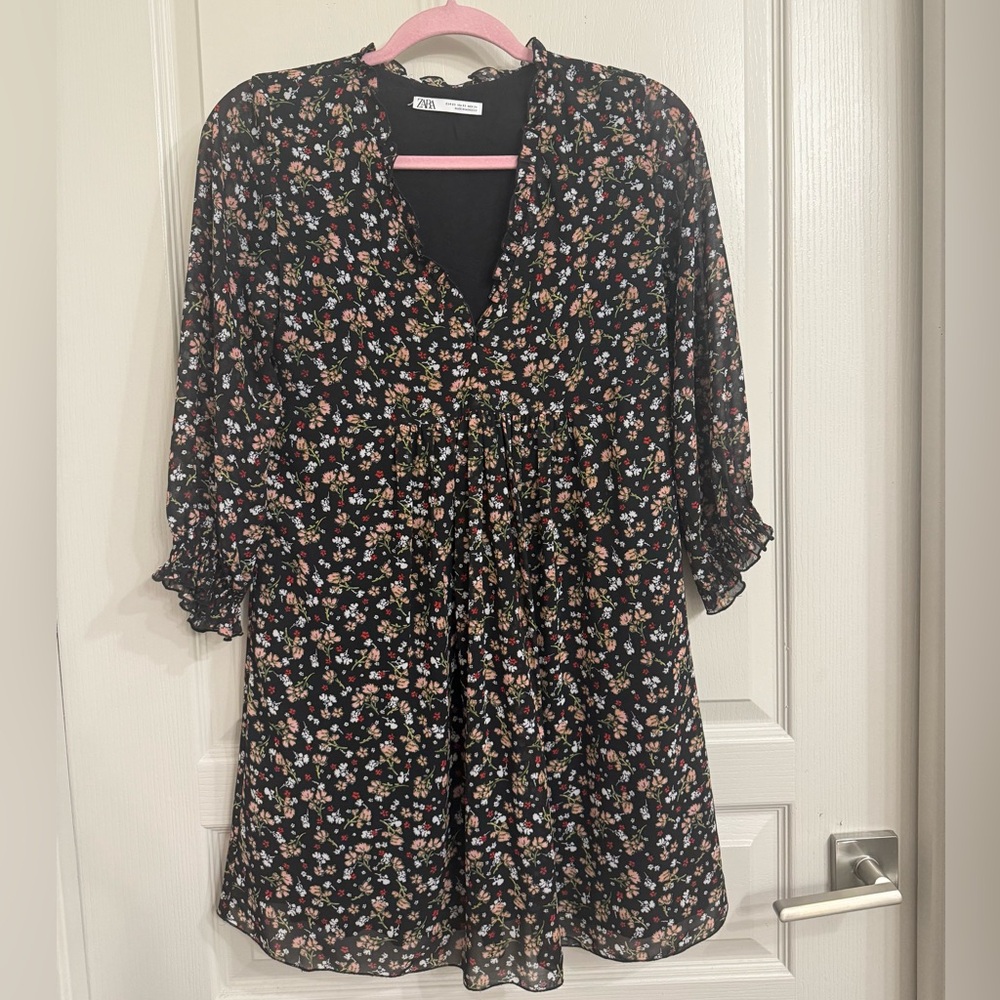 Zara Black Dress with Floral Accents